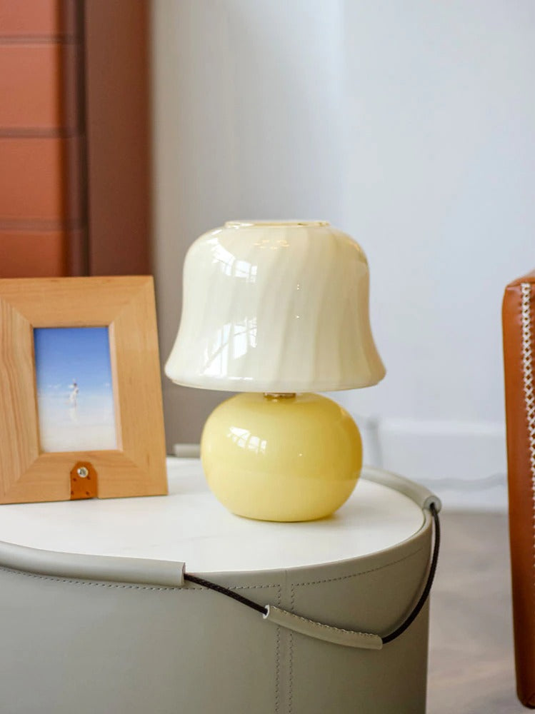 Aesthetic Vintage Cream White Glass Mushroom Lamp